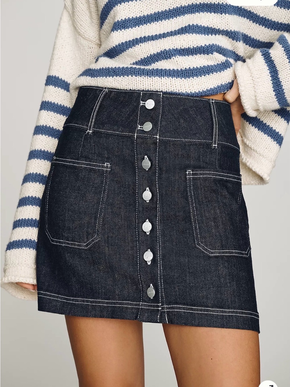 Pilcro Dark Blue Denim Button-Front Mini Skirt
